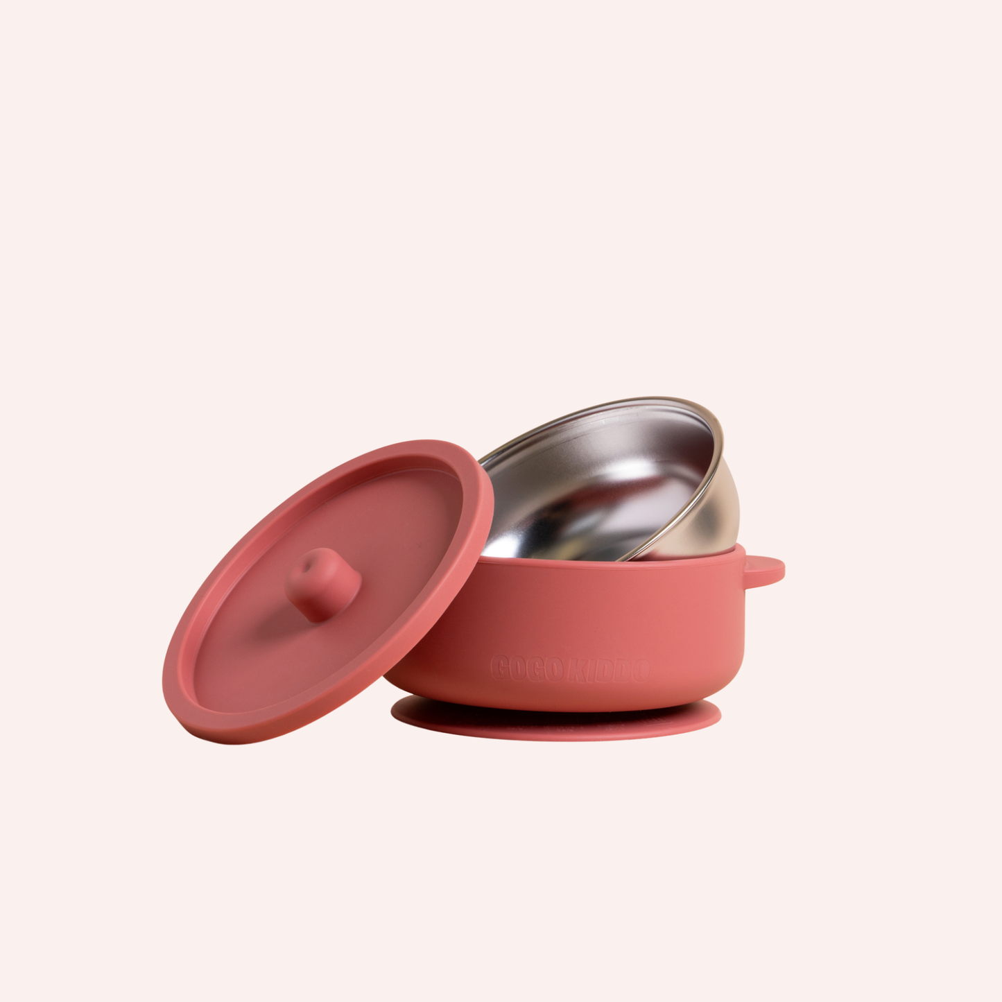 Fun Firsts Stainless Steel Bowl with Silicone Sleeve and Lid - Terracotta