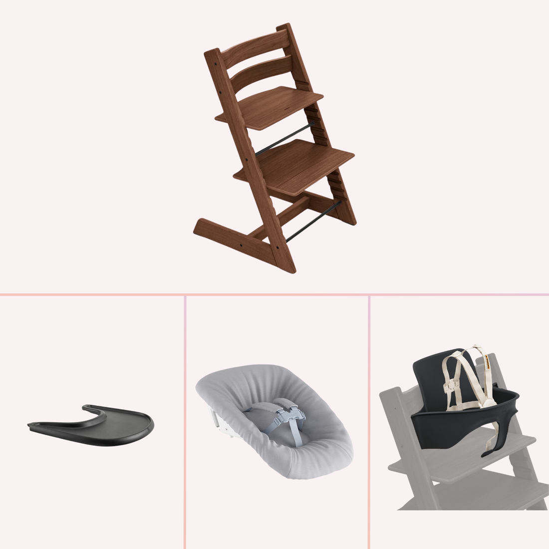 Stokke Tripp Trapp Wooden Newborn to Solids Highchair Bundle