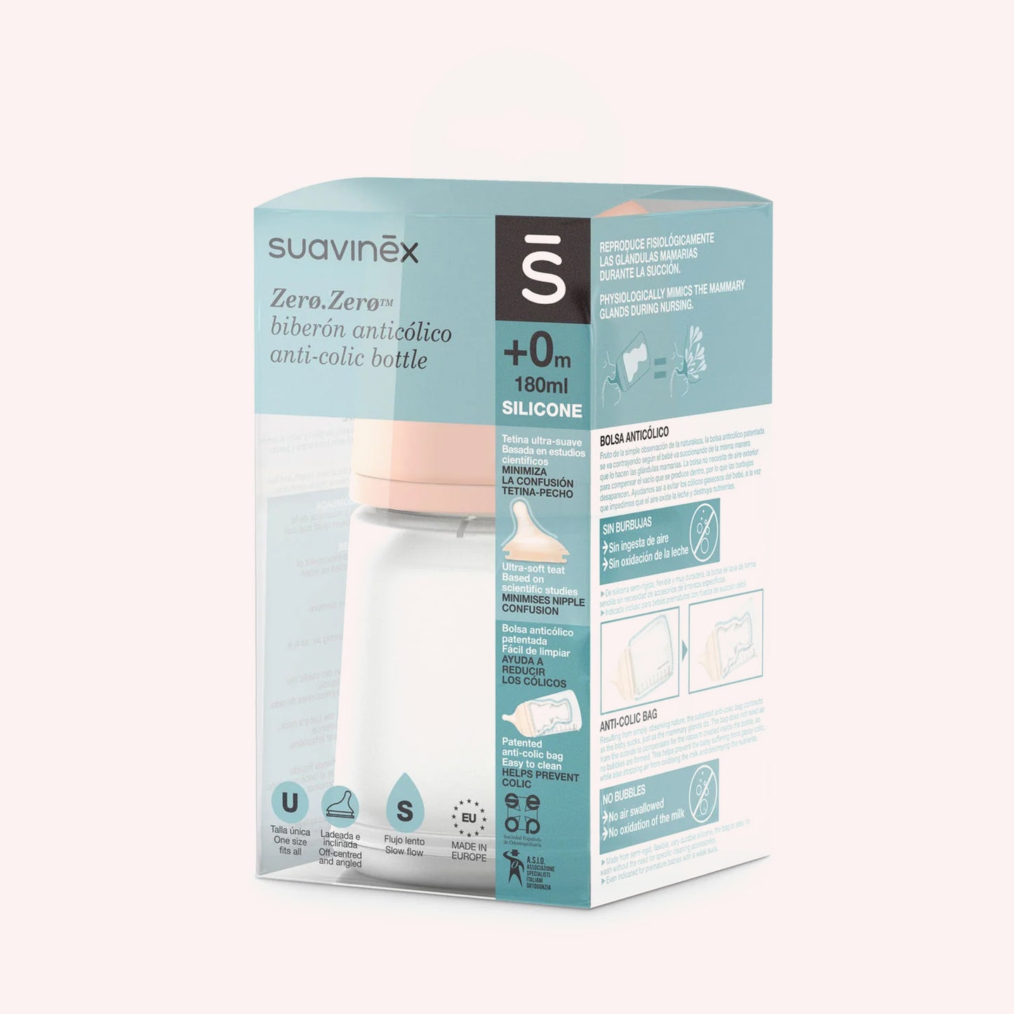 Suavinex Zero Zero Anti Colic Bottle - Adaptable Flow (Newborn+) - 180ml