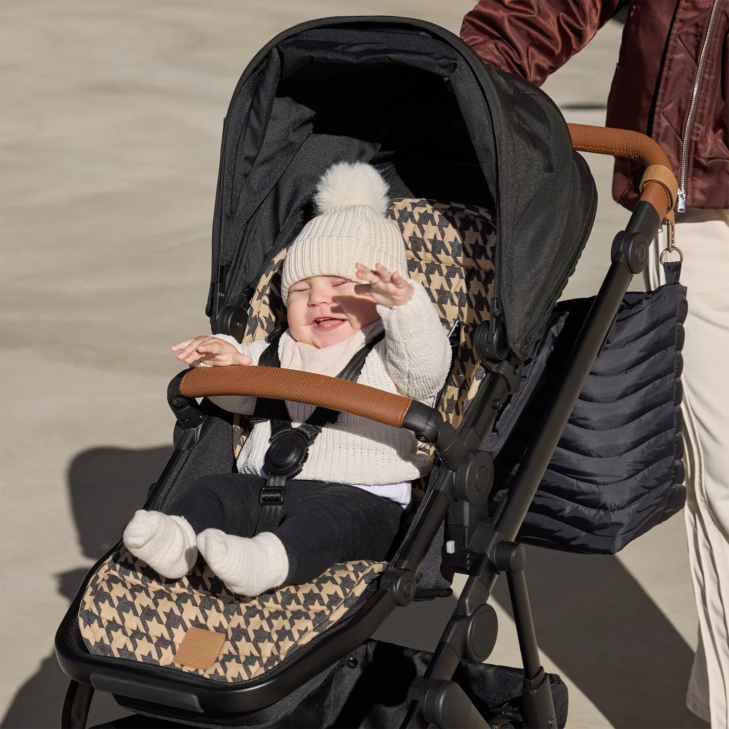 Universal Linen Pram Liner - Black Houndstooth