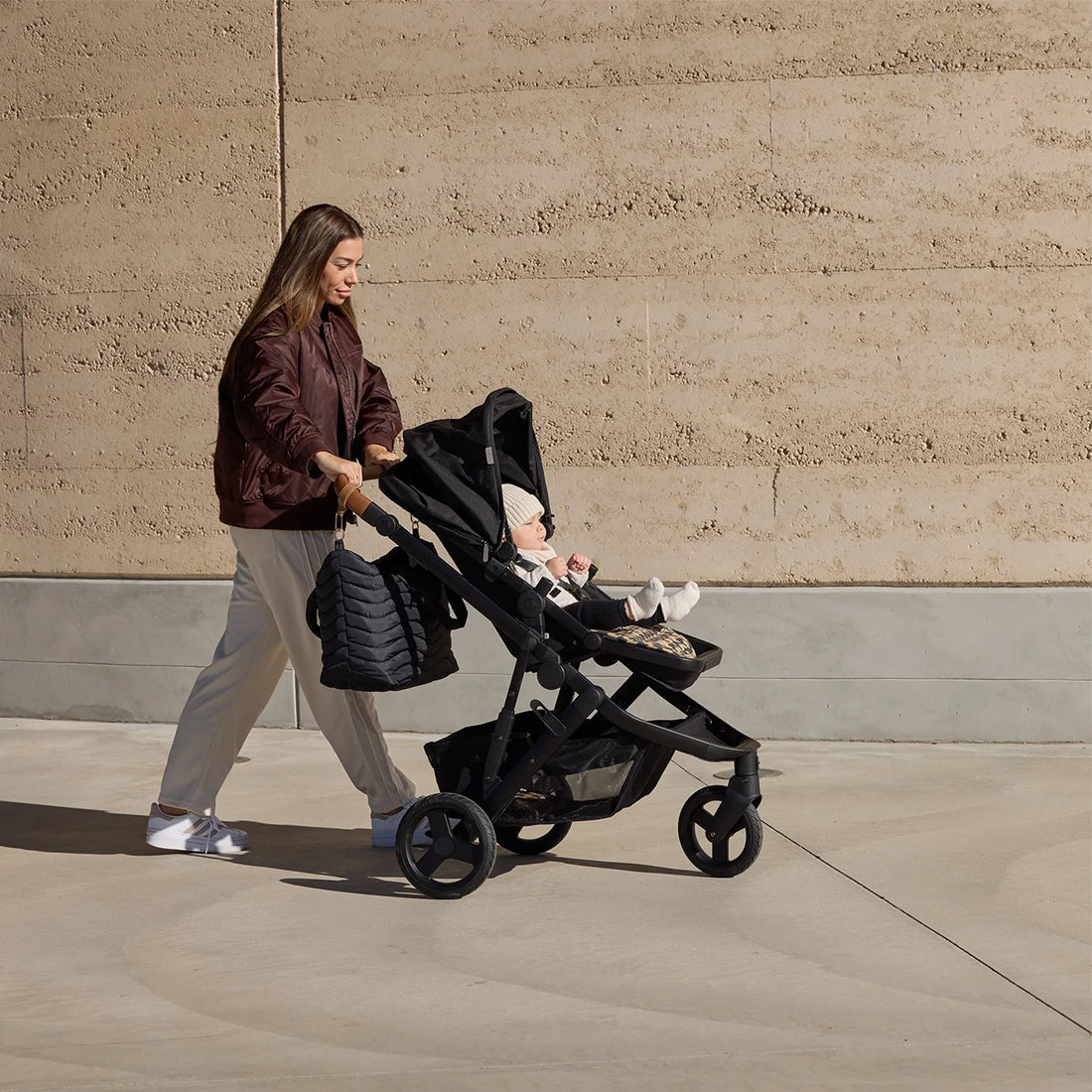 Universal Linen Pram Liner - Black Houndstooth