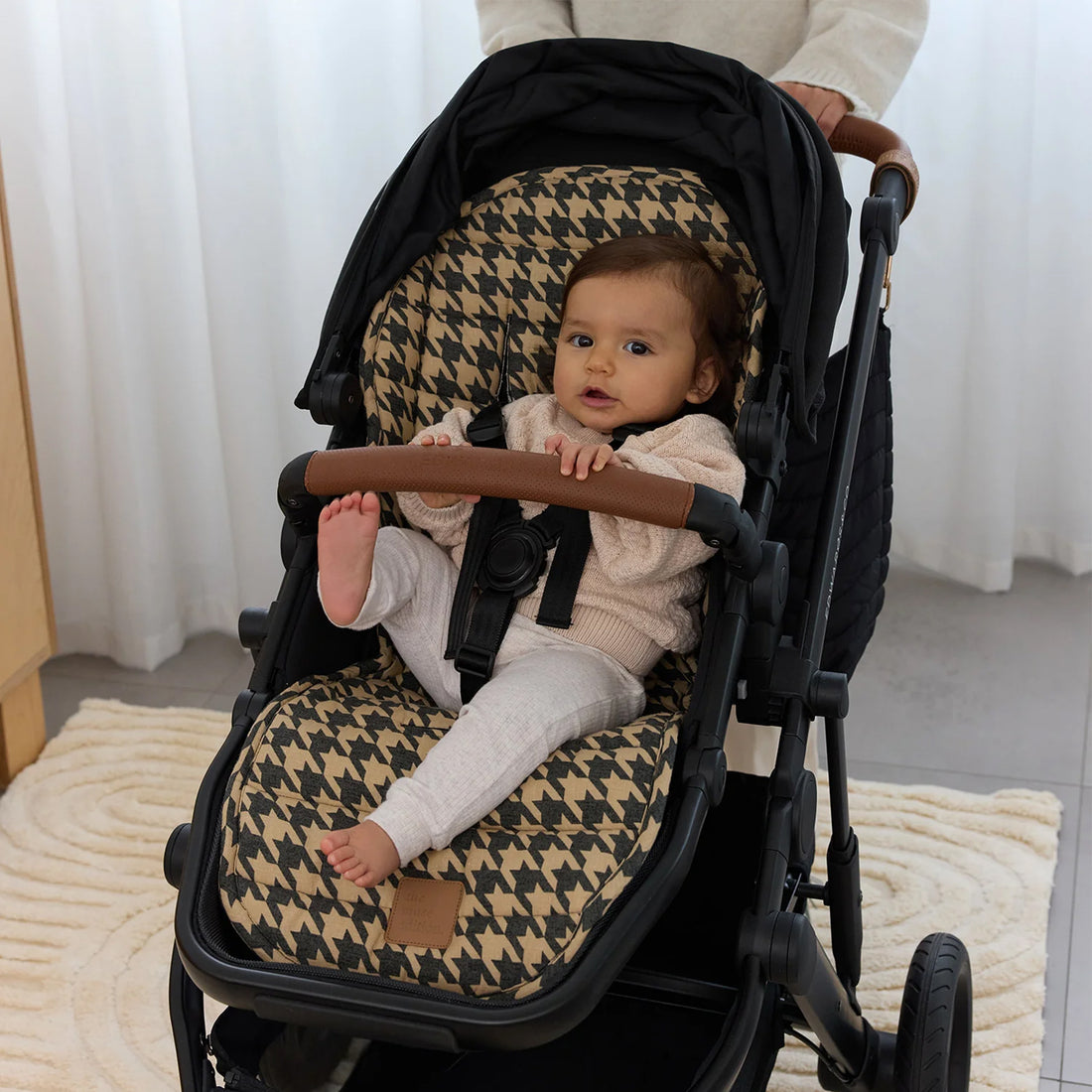 Universal Linen Pram Liner - Black Houndstooth