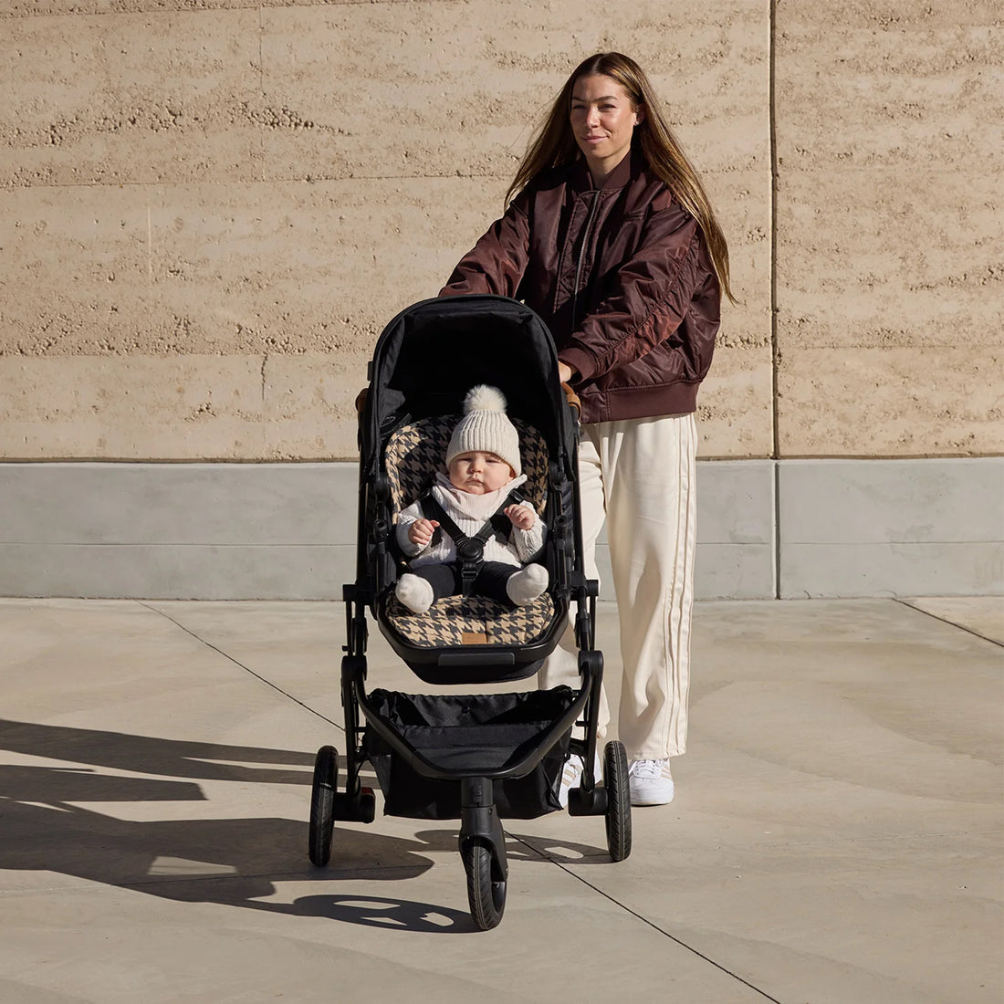 Universal Linen Pram Liner - Black Houndstooth