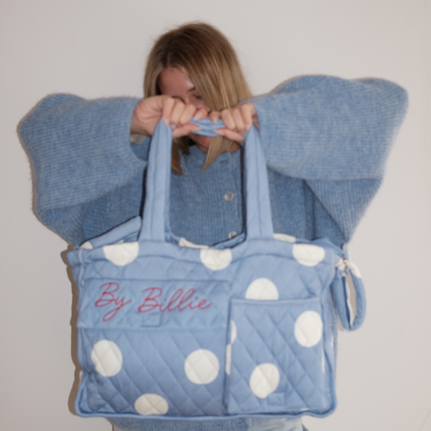 The By Billie Baby Bag - Blue/Cream Polka Dot