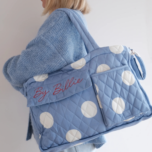 The By Billie Baby Bag - Blue/Cream Polka Dot
