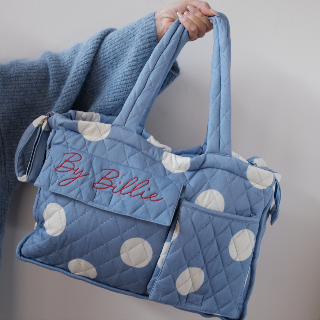 The By Billie Baby Bag - Blue/Cream Polka Dot