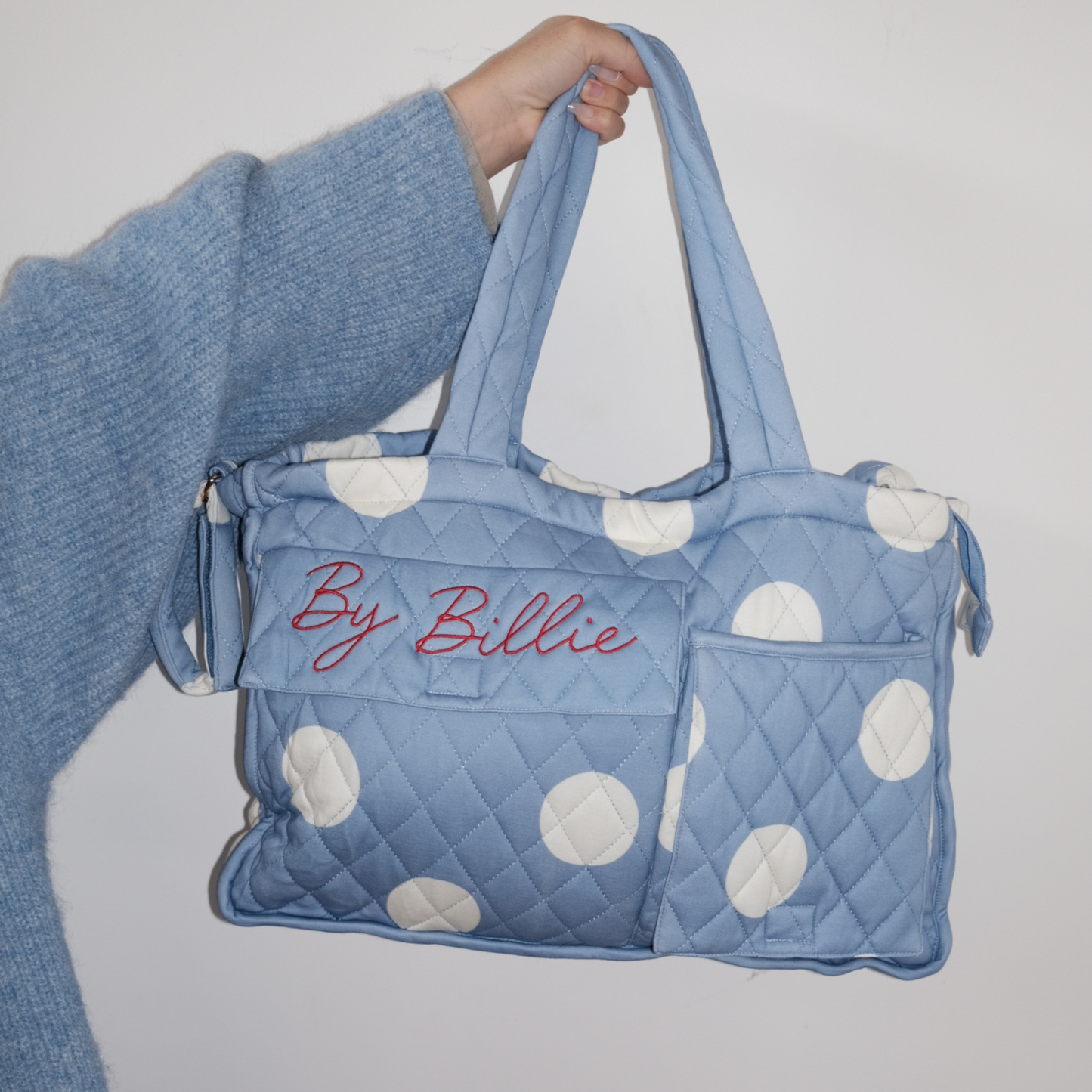 The By Billie Baby Bag - Blue/Cream Polka Dot