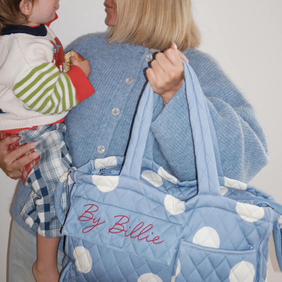 The By Billie Baby Bag - Blue/Cream Polka Dot