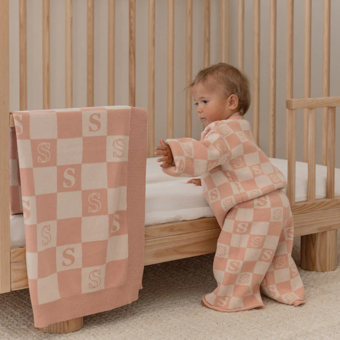 The Initial Check Blanket - Blush/Oatmeal