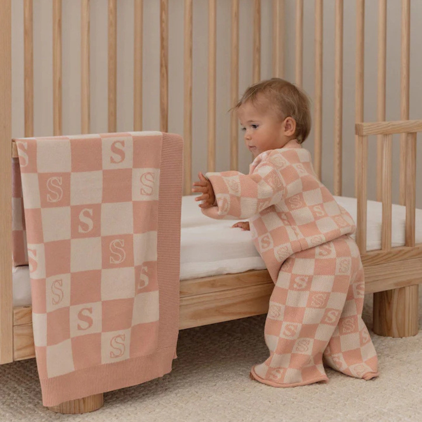 The Initial Check Blanket - Blush/Oatmeal