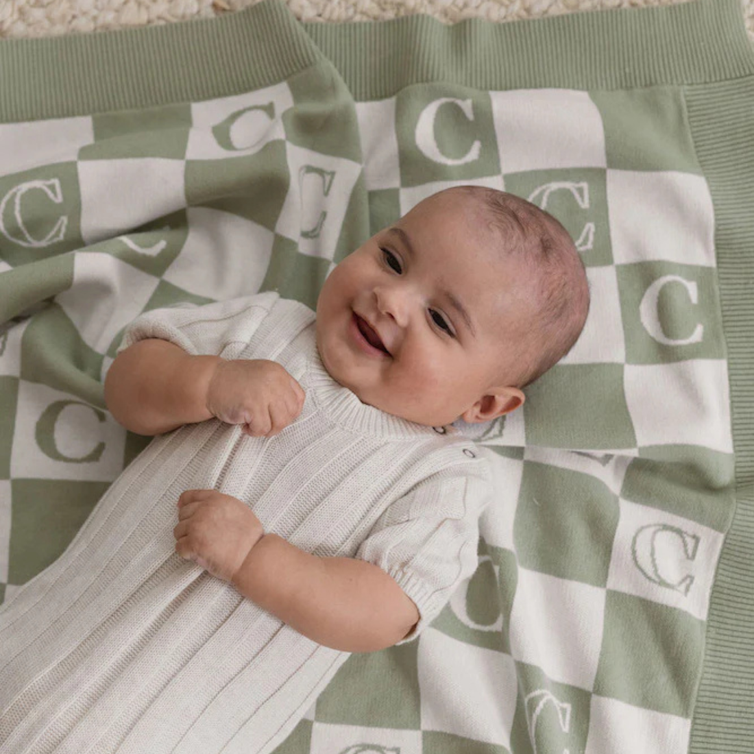 The Initial Check Blanket - Sage/Fresh White