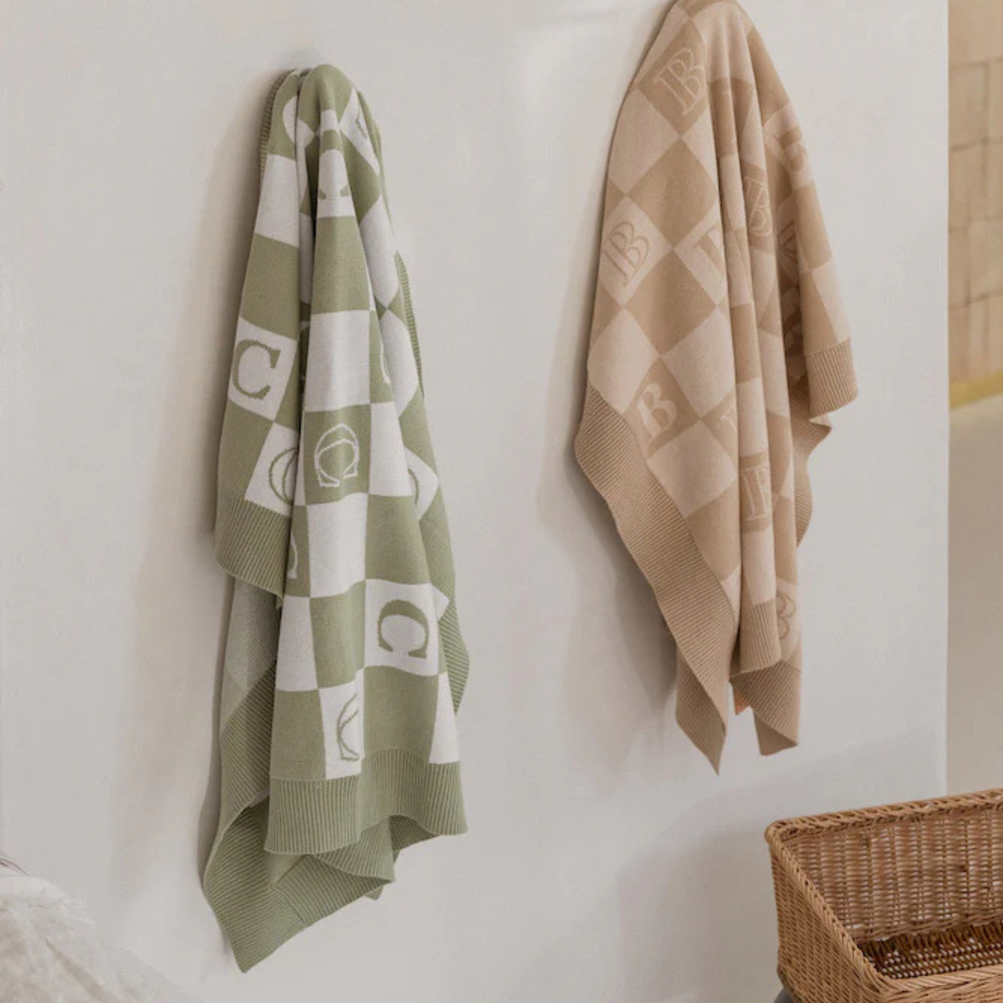 The Initial Check Blanket - Sage/Fresh White
