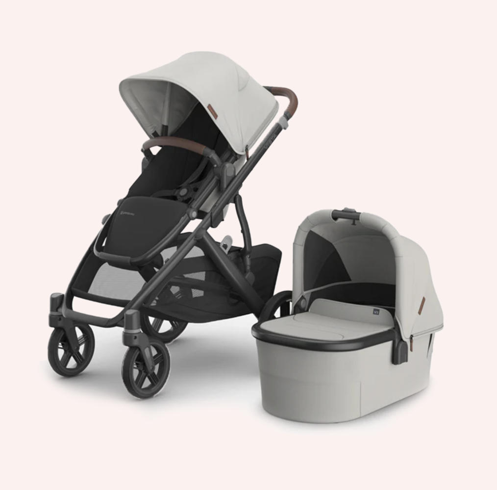 UPPAbaby VISTA V3 Bassinet and Seat Pram - Pearl Grey Jacquard/Carbon (Savannah)