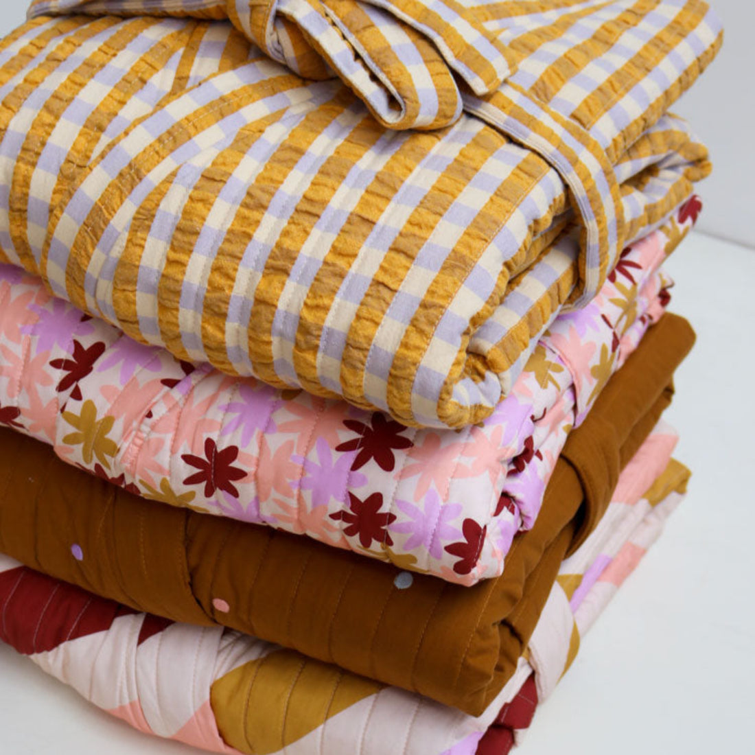 Quilted Robe - Mango Seersucker