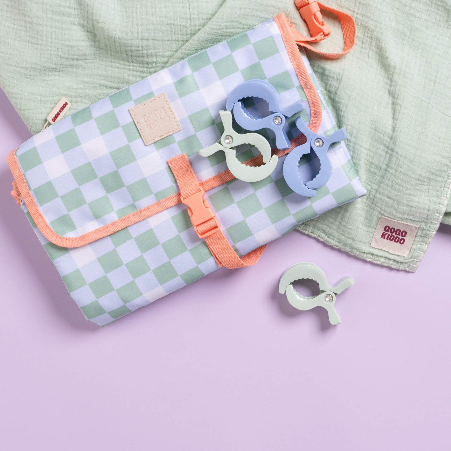 When You Need It Change Wallet - Sage and Dusty Blue Check