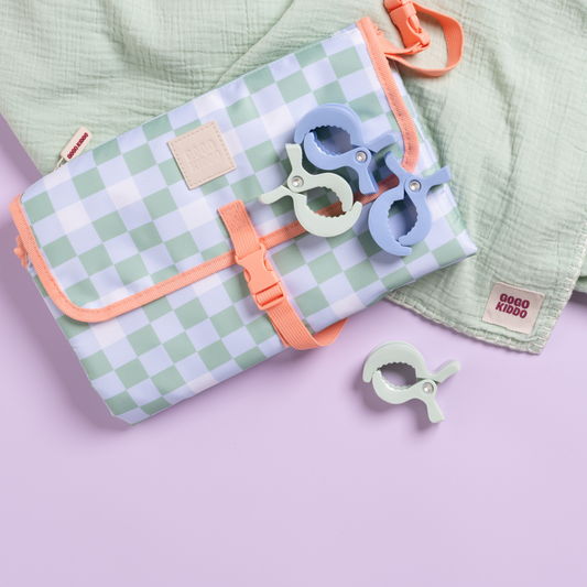 When You Need It Change Wallet - Sage and Dusty Blue Check