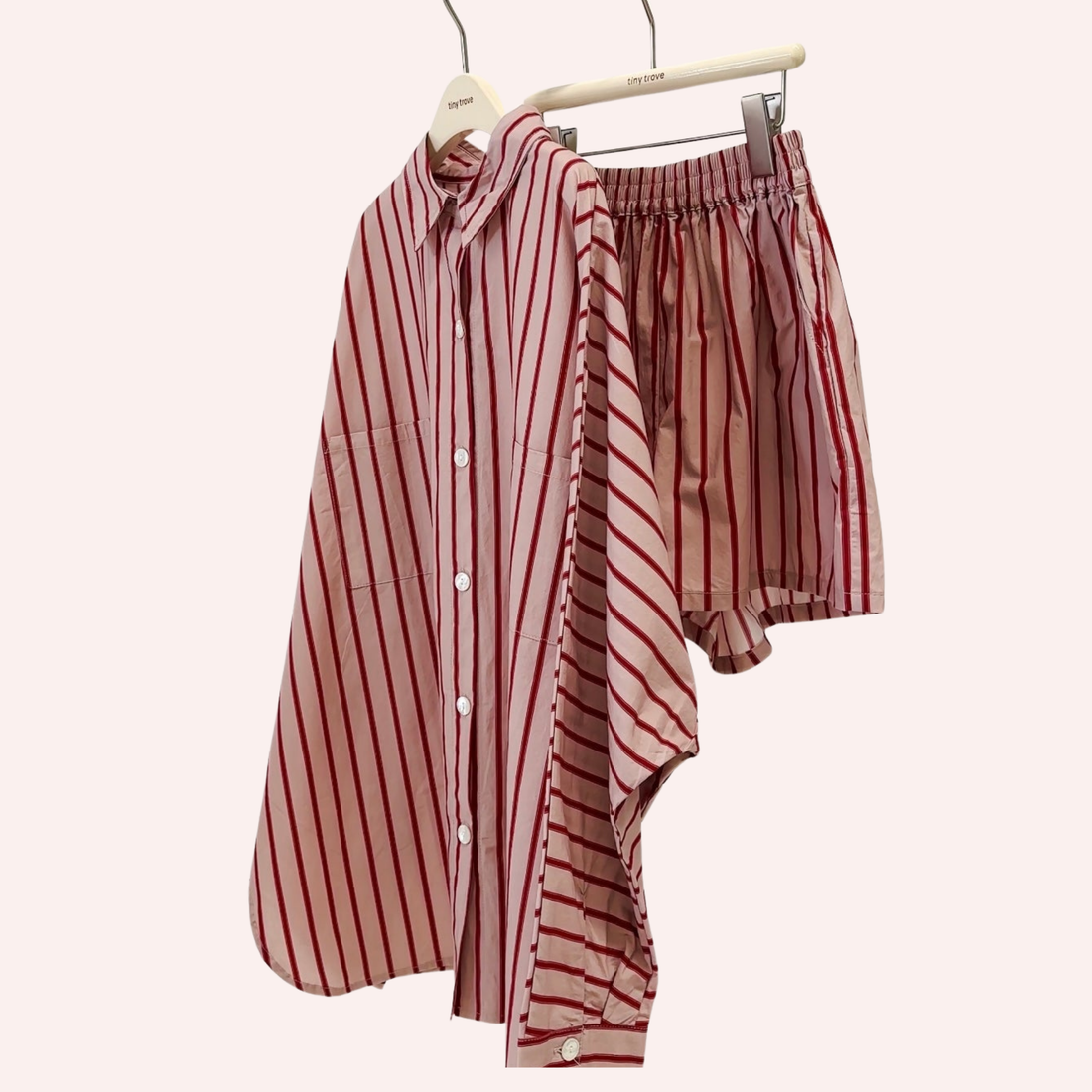 Women's Isla Stripe Cotton Set - Pale Blush/Deep Red Stripe