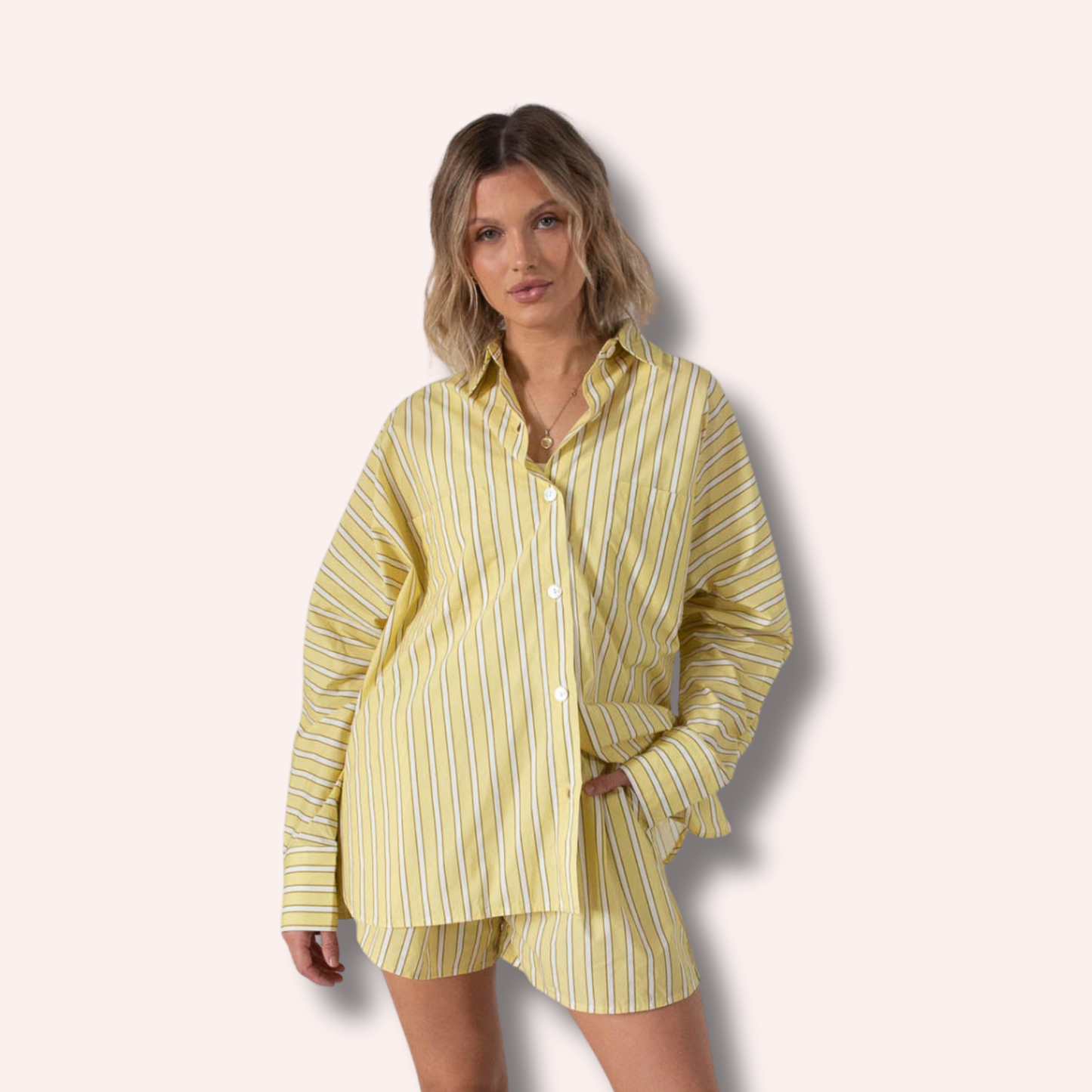 Women's Isla Stripe Cotton Set - Yellow/White Stripe