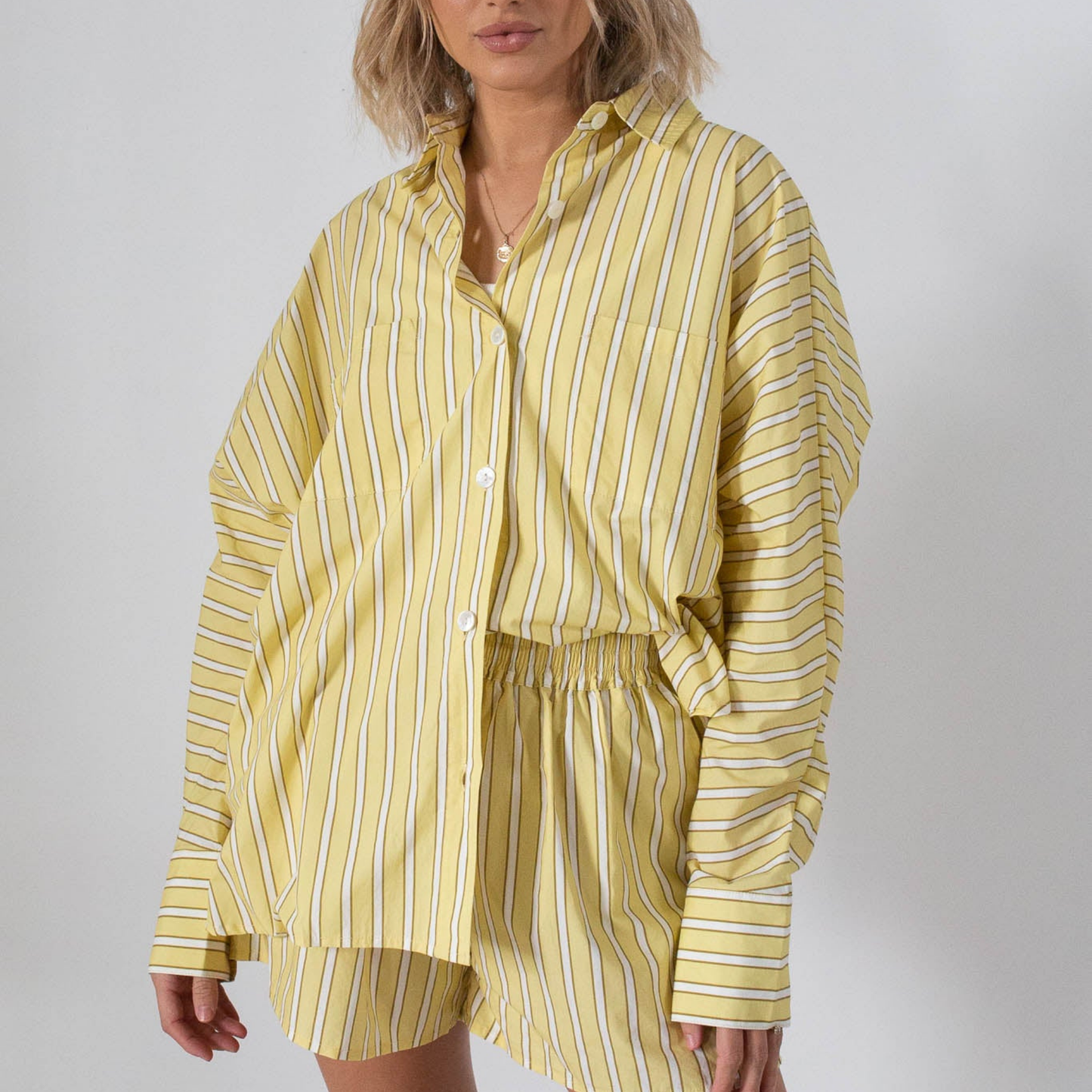 Women's Isla Stripe Cotton Set - Yellow/White Stripe