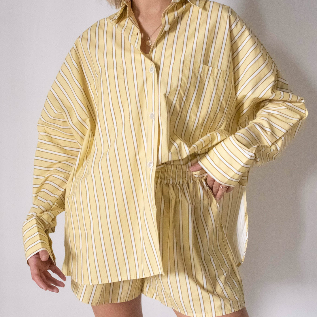 Women's Isla Stripe Cotton Set - Yellow/White Stripe