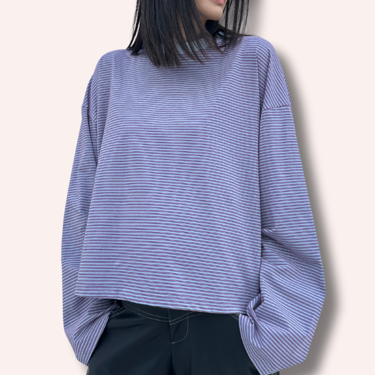 Women's Rhode Stripe Cotton Long Sleeve Tee - Ivory Blue/Maroon Stripe