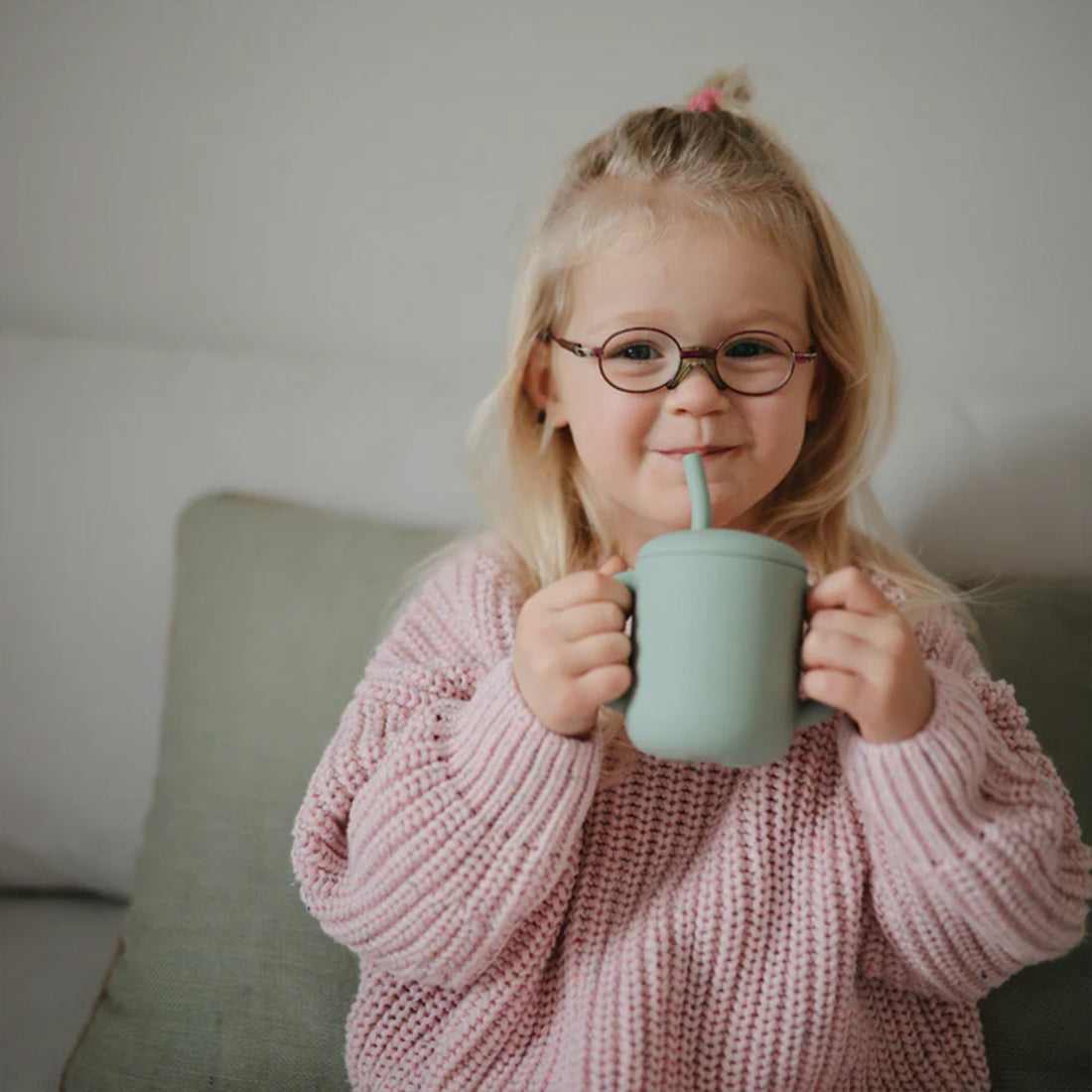 Mushie Silicone Training Cup + Straw - Powder Blue