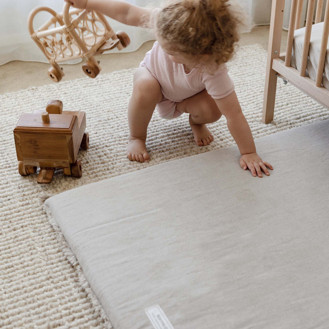 Linen Padded Play Mat – Natural Raw Edge