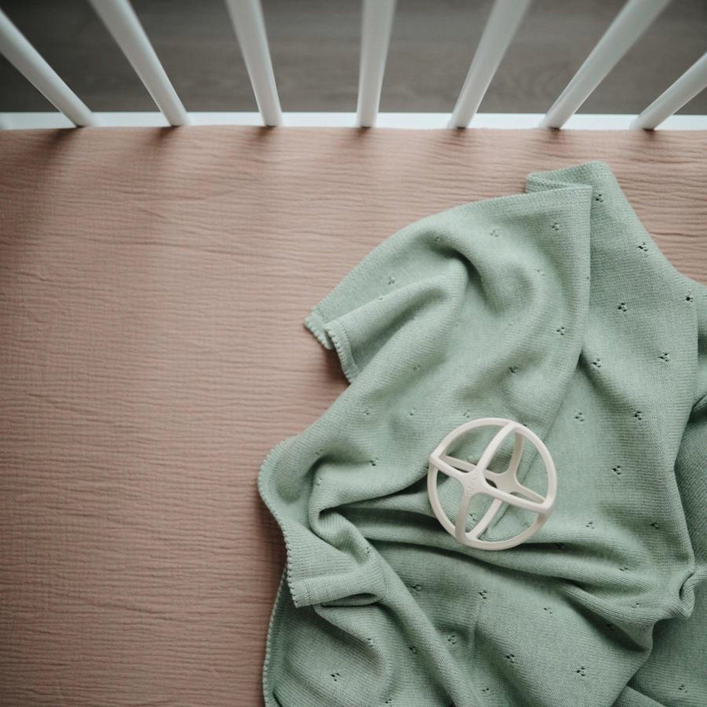 Knitted Pointelle Baby Blanket - Sage Melange