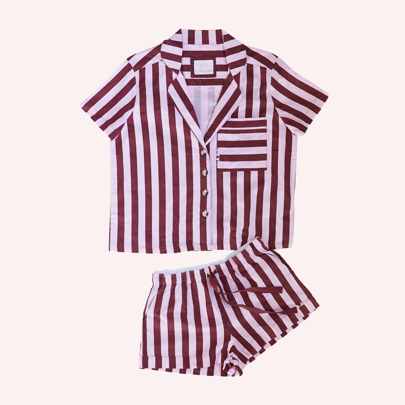 Short Stripe Pyjama Set - Berry