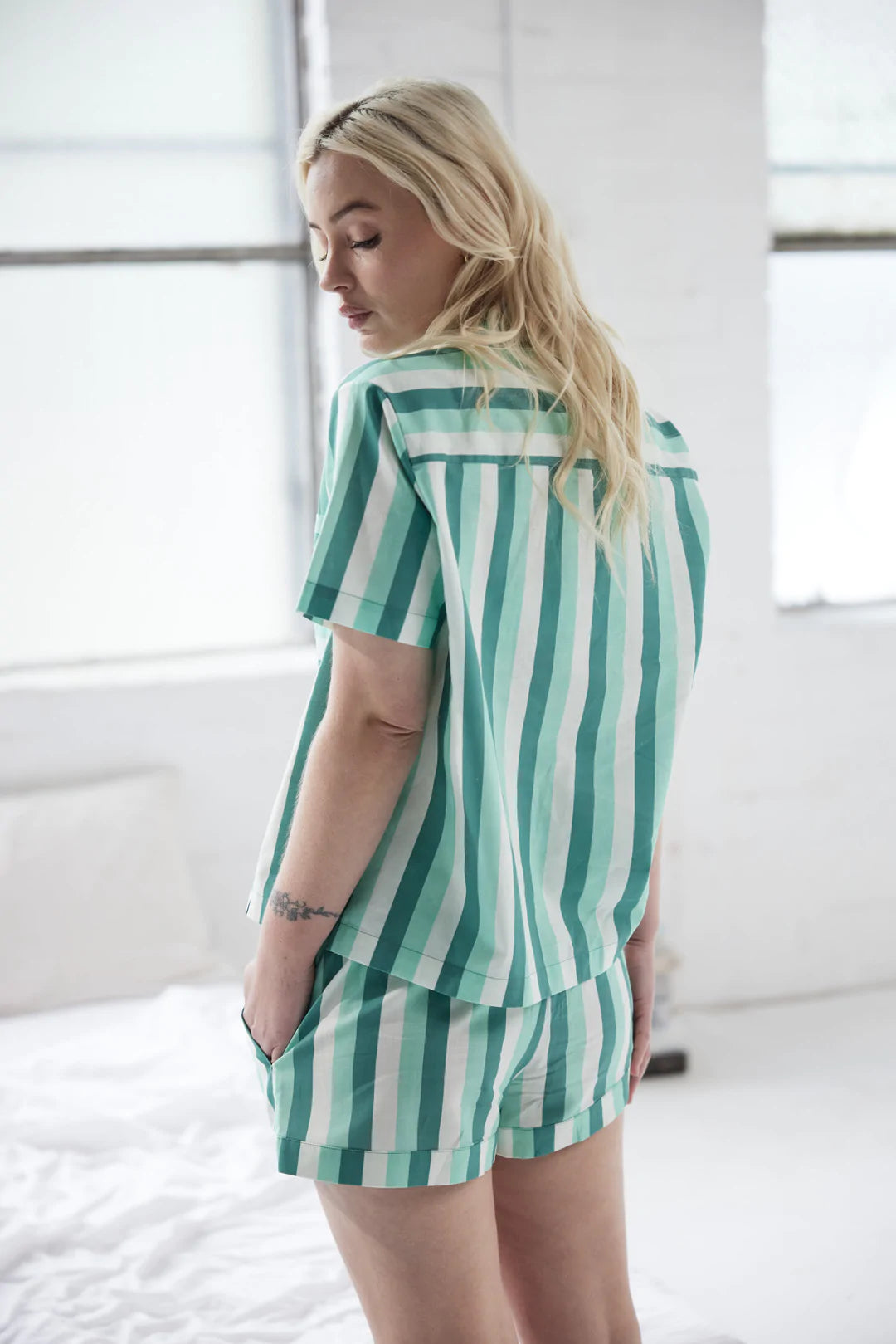 Short Stripe Pyjama Set - Jade
