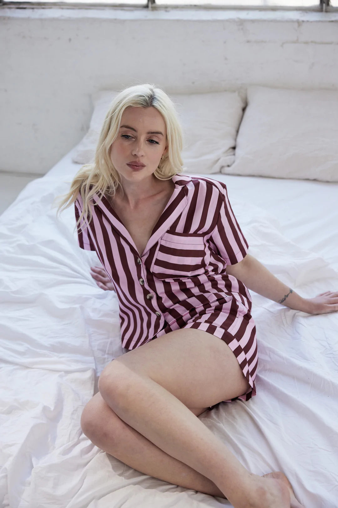 Short Stripe Pyjama Set - Berry