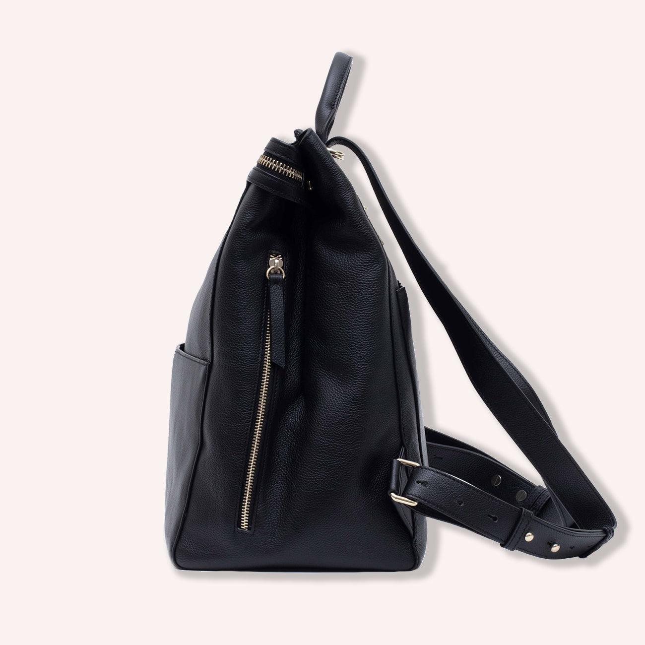Harper Midi Leather Backpack + Strap - Black – The Memo