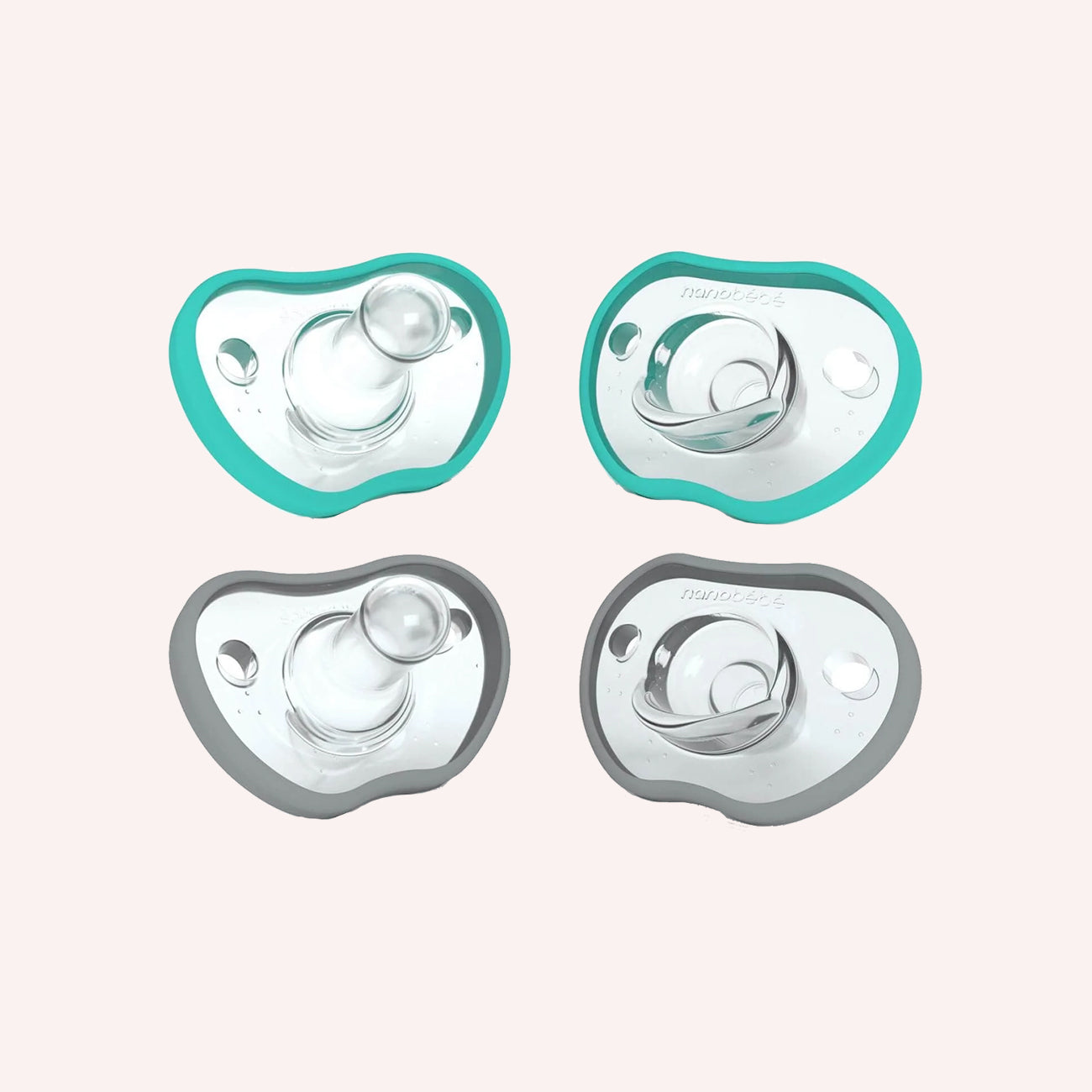 Flexy Pacifier 4 Pack - Grey/Teal