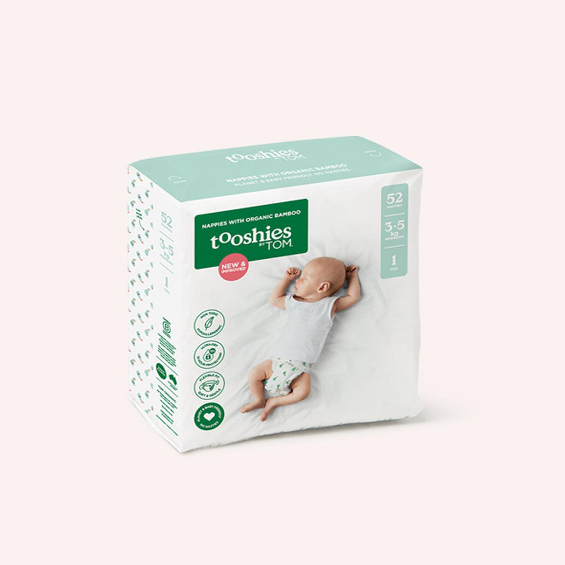 Newborn Bamboo Nappies Size 1 (3-5kg) - 52 pack